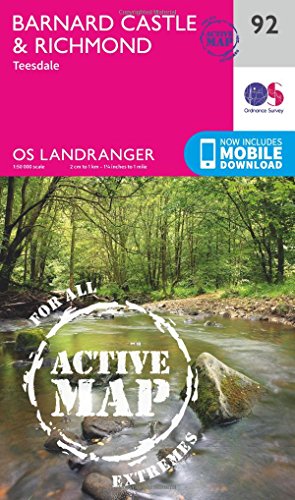 OS Landranger Active Map 92 Barnard Castle & Richmond