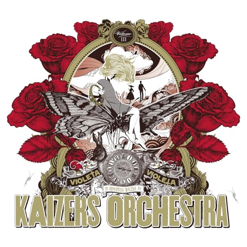 Kaizers Orchestra album cover: winged figure, roses, clock, and ornate frame.