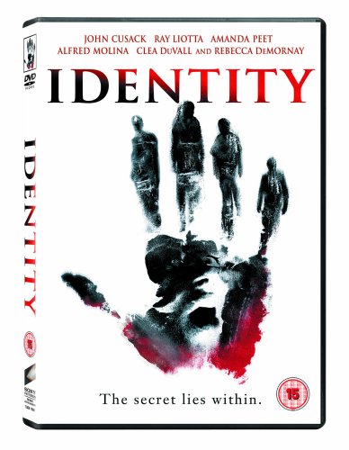 DVD cover for "Identity" featuring silhouettes and a red handprint.
