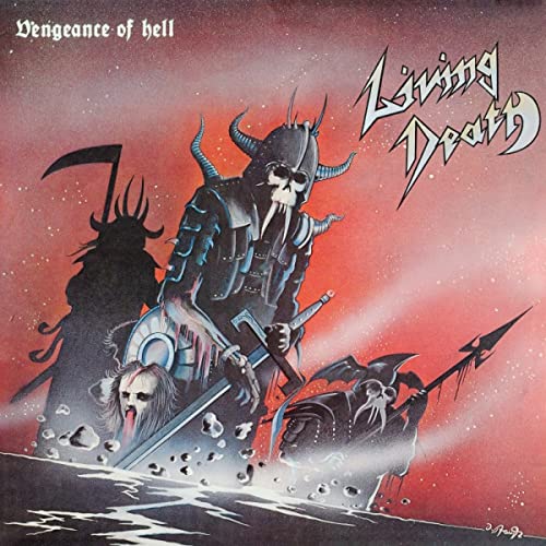 Album cover art featuring a horned skeleton warrior and grim figures against red background.