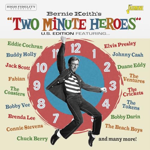 CD cover: "Two Minute Heroes" featuring Eddie Cochran and a clock graphic.