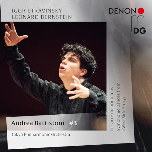 CD cover featuring a conductor with text for Stravinsky and Bernstein.