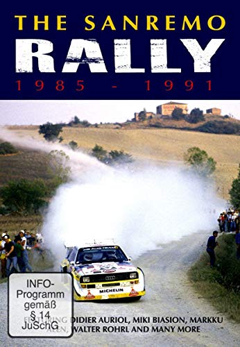 DVD cover for "San Remo Rally: 1985-1991" featuring a rally car racing.