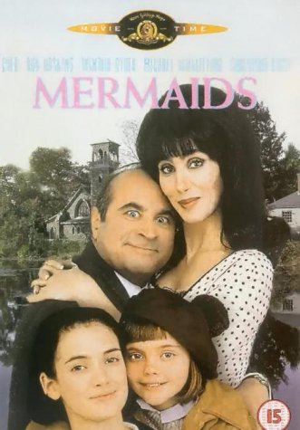 DVD cover for "Mermaids" featuring Cher with two children and a man.