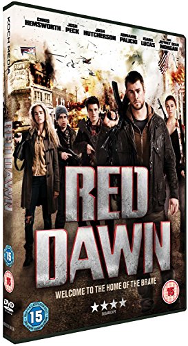 “Red Dawn” DVD cover featuring young adults with weapons amidst wartime imagery.