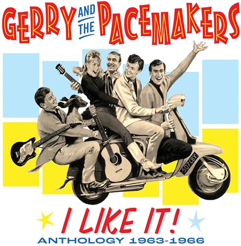 CD cover: Gerry and the Pacemakers with a scooter and guitars.