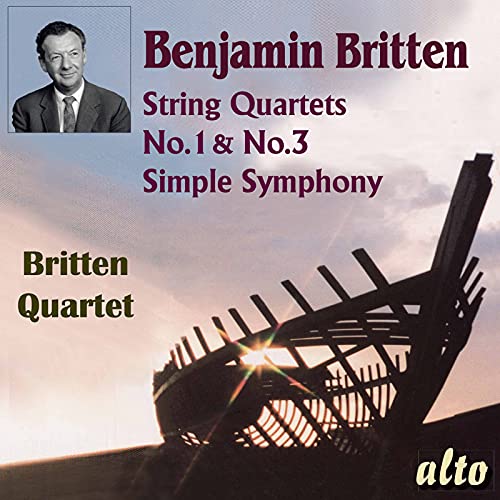 CD cover for Britten’s String Quartets featuring a portrait and windmill.