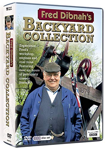 DVD cover for "Fred Dibnah's Backyard Collection" featuring Fred Dibnah and steam engines.