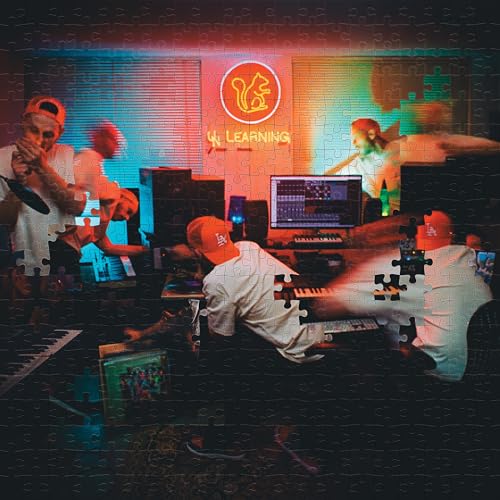 Album cover featuring figures with red hats in a digital, puzzle-like scene.