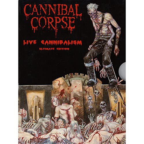 DVD cover for “Live Cannibalism” depicting a gruesome, illustrated scene.