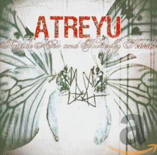 Atreyu album cover: red text, butterfly wings, and abstract floral design.