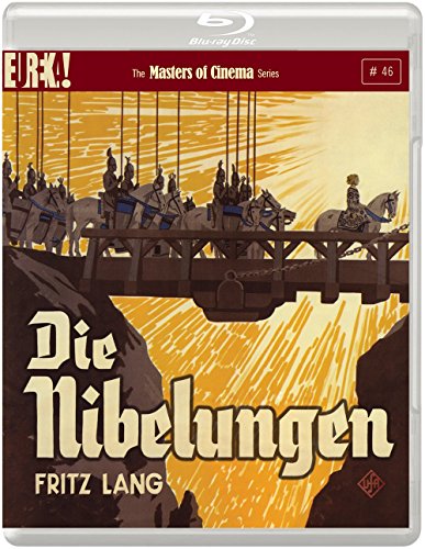Blu-ray cover art for Die Nibelungen featuring riders on a bridge against yellow light.
