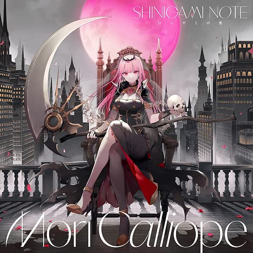 Anime-style illustration of Mori Calliope as a death god with a scythe.