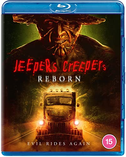 “Jeepers Creepers: Reborn” Blu-ray cover featuring a monstrous face and truck.