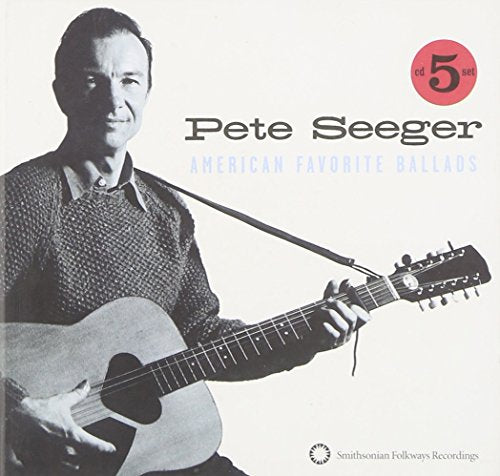 Pete Seeger with guitar on album cover for five-CD ballad set.