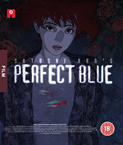 “Perfect Blue” Blu-ray cover featuring a pale woman with red fish imagery.