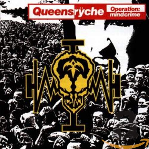 Queensryche “Operation: Mindcrime” CD cover with a skull and crowd imagery.