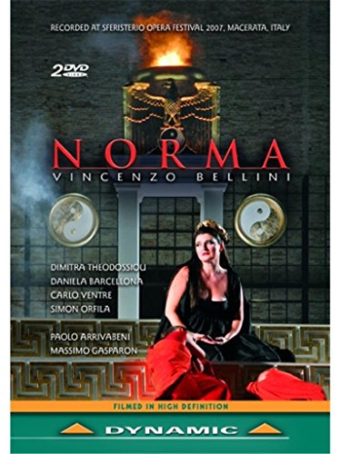 DVD cover for Bellini's Norma featuring a woman in a black dress and red robe.
