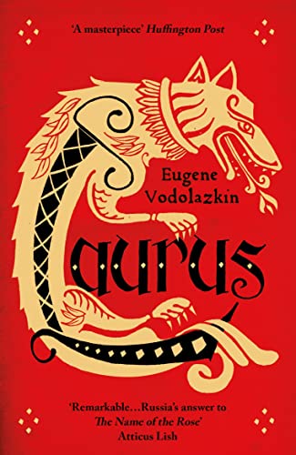 Book cover of Laurus by Eugene Vodolazkin featuring a stylized gold dragon on red.
