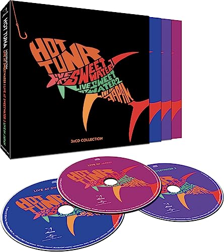 Hot Tuna 3-CD collection box set with colorful fish-shaped typography and three matching discs.