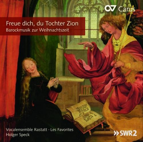 CD cover: Annunciation painting with angel and woman, Baroque music.