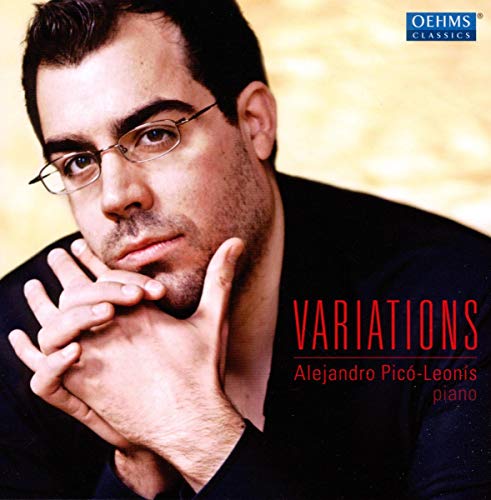 Close-up of pianist Alejandro Picó-Leonis wearing glasses, CD cover art.