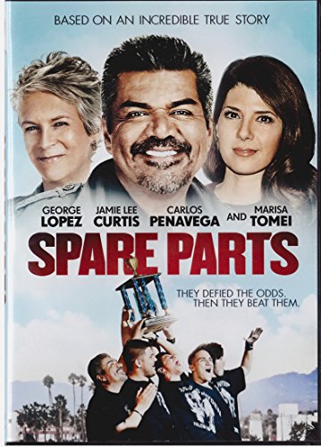 DVD cover for "Spare Parts" featuring cast photos and a trophy.