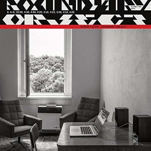 Vinyl album cover: abstract geometric design over a room interior photo.