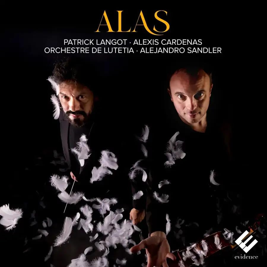 CD cover with two men and falling white feathers on black.