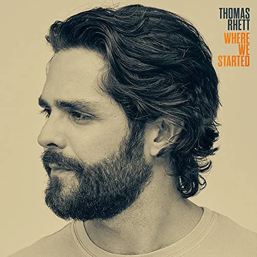 Thomas Rhett album cover, sepia-toned portrait with text “Where We Started”.