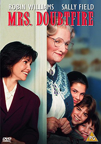 DVD cover featuring Robin Williams as Mrs. Doubtfire with Sally Field and three children.