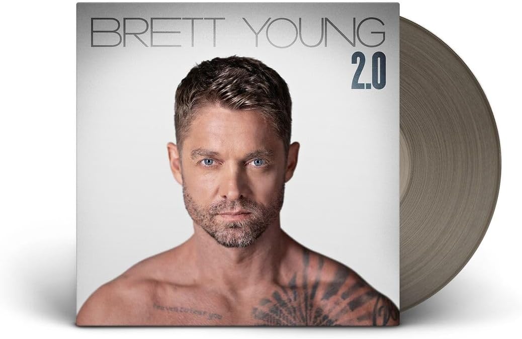 Brett Young's "2.0" vinyl record with artist portrait and record edge.