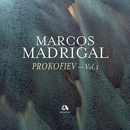 CD cover for Marcos Madrigal performing Prokofiev, abstract blue design.