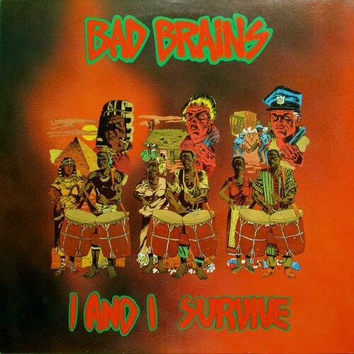 Bad Brains album cover: colorful illustration of people with drums and pyramids.