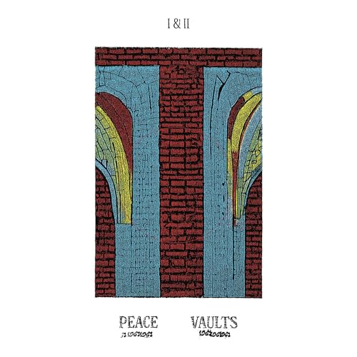 Red brick wall with two blue arched doorways, album art.