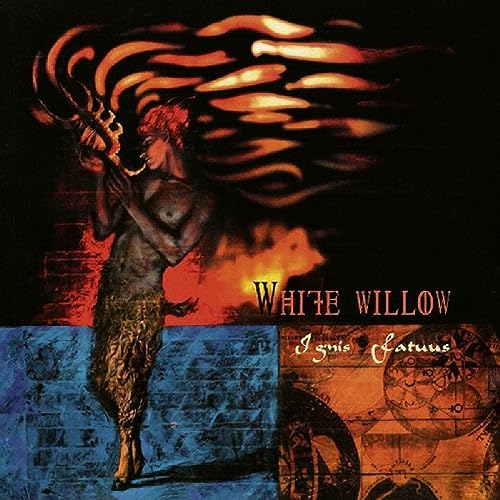 CD cover: mythical creature playing a lute against a dark, fiery background.