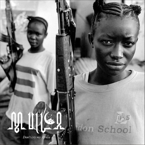 Black and white photo of two young people with a rifle.