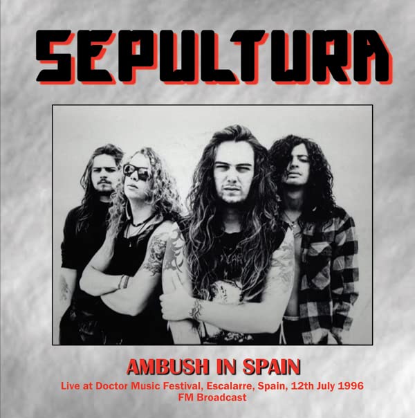 Sepultura band photo on album cover, “Ambush In Spain” live recording.