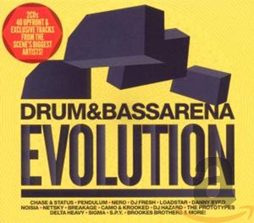 CD cover for “Drum&bassarena - Evolution” with abstract geometric design.
