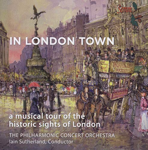CD cover: vintage London street scene with horse-drawn bus and fountain.