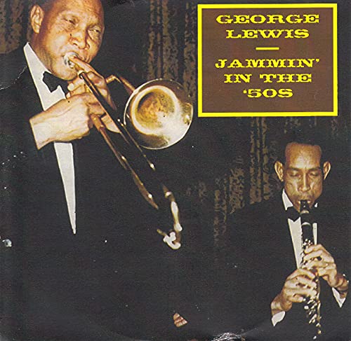 George Lewis playing trombone on CD cover, with another musician.