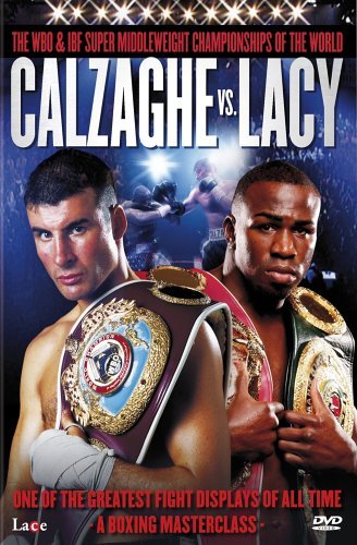 DVD cover featuring boxers Calzaghe and Lacy with championship belts.