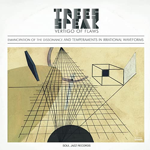 Album cover with abstract geometric shapes in dark tones on beige.
