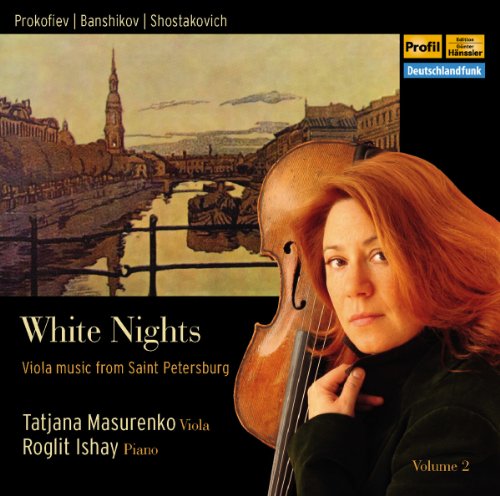 CD cover: woman with viola, Saint Petersburg skyline, and "White Nights" text.