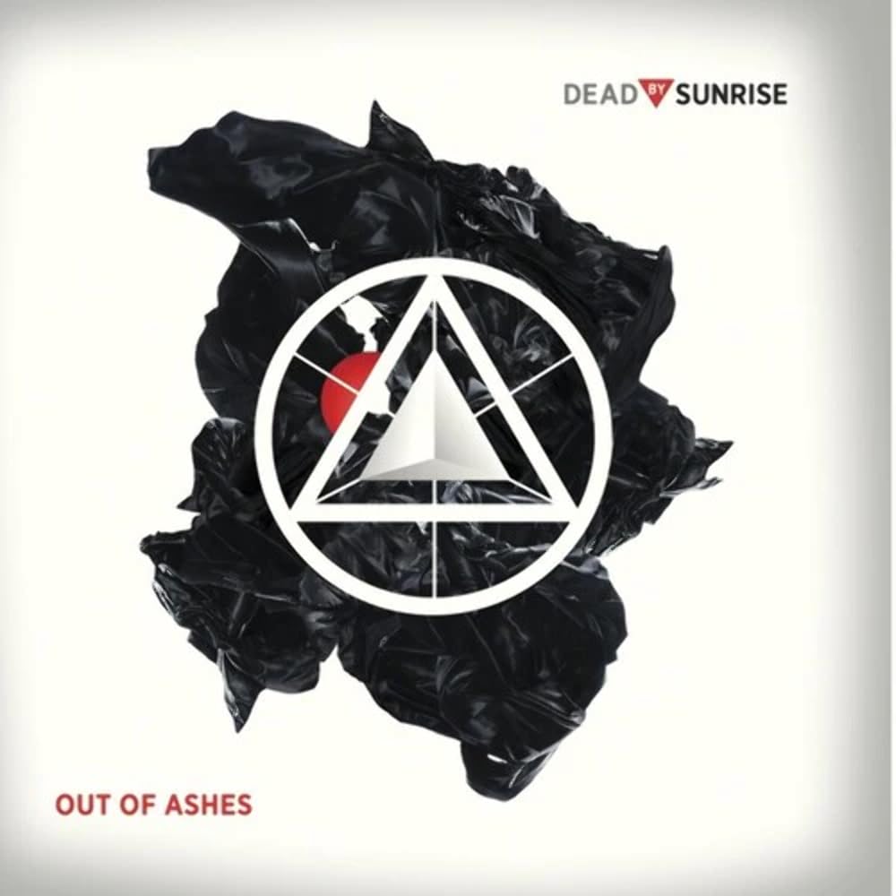 Album cover featuring a white triangle logo over crumpled black plastic on white background.