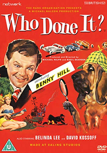 DVD cover for "Who Done It?" featuring Benny Hill and a dog.