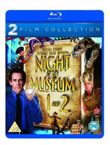 Blu-ray cover for Night at the Museum 1 and 2 featuring the film cast.