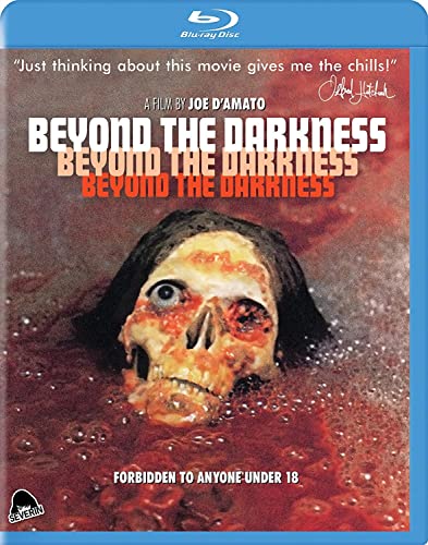 Blu-ray cover for horror film "Beyond The Darkness" featuring a decaying head.