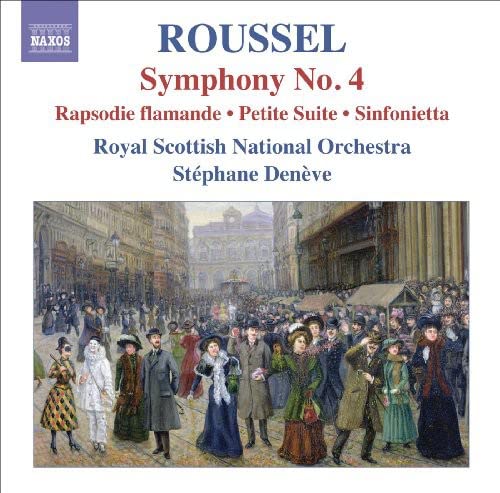 CD cover for Roussel’s Symphony No. 4 with a painting of a city street.