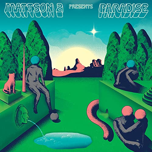 CD cover for Mattson 2’s “Paradise” with surreal landscape and figures.